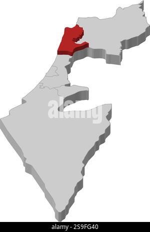 Karte von Israel als graues Stück. Haifa ist rot hervorgehoben. Stock Vektor