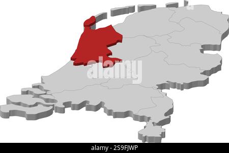 Karte der Niederlande als graues Stück. Nordholland ist rot hervorgehoben. Stock Vektor