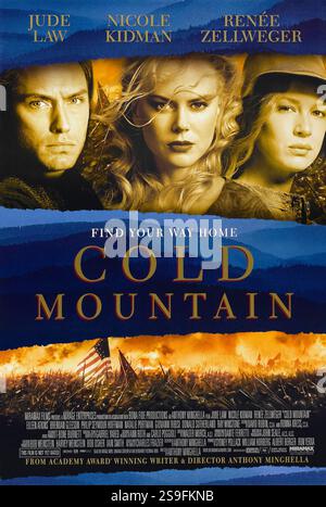 Cold Mountain (2003) unter der Regie von Anthony Minghella mit Jude Law, Nicole Kidman und Renée Zellweger. Dieses epische Drama spielt während des Amerikanischen Bürgerkriegs und folgt der gefährlichen Reise eines verwundeten Soldaten der Konföderierten nach Hause zu seiner Geliebten, während sie in seiner Abwesenheit darum kämpft, ihre Farm zu erhalten. Foto eines Original-Posters aus dem Jahr 2003 (USA), das NUR FÜR REDAKTIONELLE ZWECKE VERWENDET WIRD. Quelle: BFA / Miramax Films Stockfoto