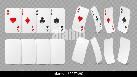 Spielkarten und ihre weißen Layouts. Realistische isolierte Spielelemente, Casino-Objekte, leere leere Abdeckungen. Schwarze und rote Schilder. Asse-Kreuze Stock Vektor