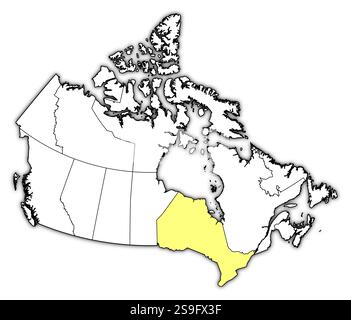 Karte von Kanada mit den Provinzen Ontario ist gelb hervorgehoben. Stock Vektor