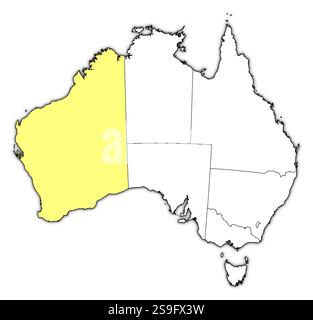 Karte von Australien mit den Provinzen ist Western Australia gelb hervorgehoben. Stock Vektor