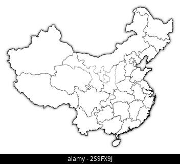 Karte von China mit den Provinzen Hongkong ist gelb hervorgehoben. Stock Vektor