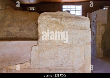 Ägypten, Sakkara, Grab von Meryneith, Ostwand des inneren Hofes, in Form einer Stele. Stockfoto