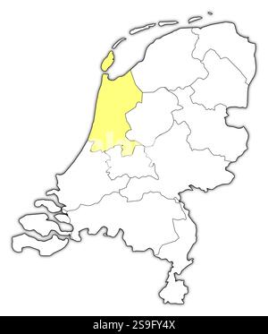 Karte der Niederlande mit den Provinzen Nordholland ist gelb hervorgehoben. Stock Vektor