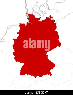 Karte von Deutschland mit den Provinzen und Nachbarländern als weißes Gebiet über dem Schatten. Stock Vektor