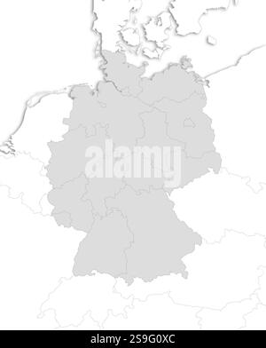 Karte von Deutschland mit den Provinzen und Nachbarländern als weißes Gebiet über dem Schatten. Stock Vektor