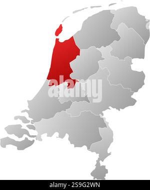 Karte der Niederlande mit den Provinzen, gefüllt mit einem linearen Gradienten, ist Nordholland hervorgehoben. Stock Vektor