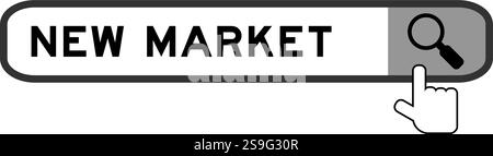 Suchbanner im Wort New Market mit Symbol für die Übergabelupe auf weißem Hintergrund Stock Vektor