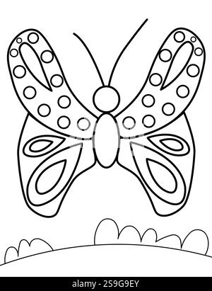 Ausmalseite des Schmetterlingsbildes mit symmetrischen Flügelmustern. Stock Vektor