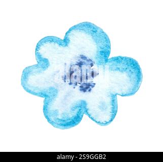 Blaue Aquarellblume auf weißem Hintergrund handgemaltes Blumendesign für naturinspiriertes botanisches Dekor. Stockfoto