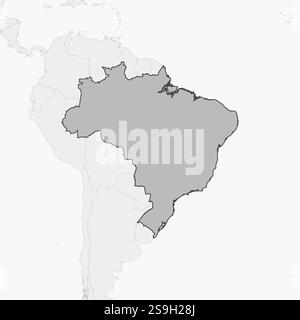 Karte von Brasilien und den nahe gelegenen Ländern, Brasilien ist grau hervorgehoben. Stock Vektor