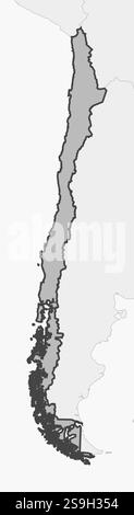 Karte von Chile und den nahe gelegenen Ländern, Chile ist grau hervorgehoben. Stock Vektor