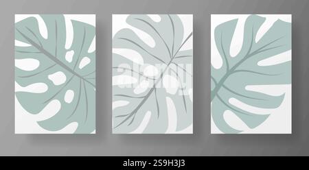 Modernes Modell-Set mit Vektorillustrationen tropischer Blätter für Vorlagen in sozialen Medien Stock Vektor