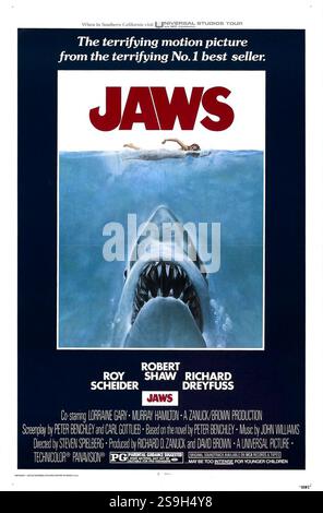 JAWS (1975)Poster Art Slogan: 'Der furchterregende Film vom furchterregenden Bestseller Nr. 1'. *Filmfoto - nur redaktionelle Verwendung* CAP/PLF von Capital Pictures Stockfoto