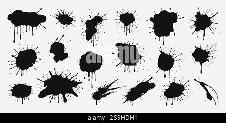 Satz schwarzer Tintentropfen. Isolierte Farbspritzer. Stock Vektor