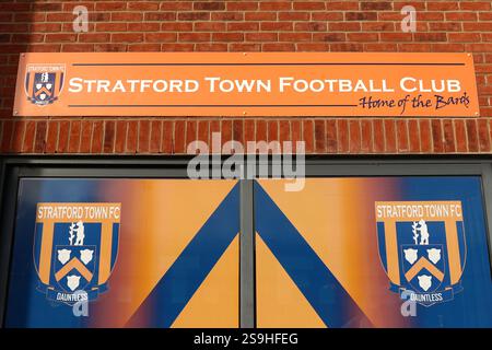 Tiddington, Großbritannien, 25. Januar 2025. Allgemeine Ansicht des Stadions während des Spiels der Southern League Premier Division Central zwischen Stratford Town und Hales Stockfoto