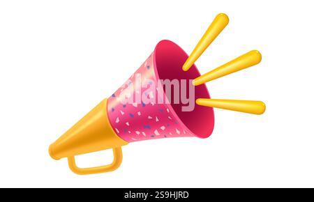 Vektor Vintage rosa Megaphon mit Terrazzo Textur in realistischem 3D Stil. Vektorillustration eines Retro-Lautsprechers auf isoliertem Hintergrund. Stock Vektor