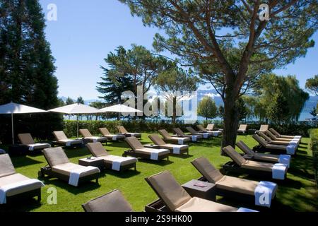 Das Lausanner Spitzenhotel Beau Rivage in Lausanne gehört zu den schönsten Schweizer Grand Hotels. Dank der fantastischen Lage und dem stilvollen Inte Stockfoto