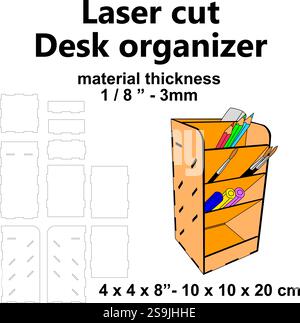 Lasergeschnittene Schablone Stift Bleistift Schreibtisch Organizer Turm Holzarbeit diy Basteln Stock Vektor