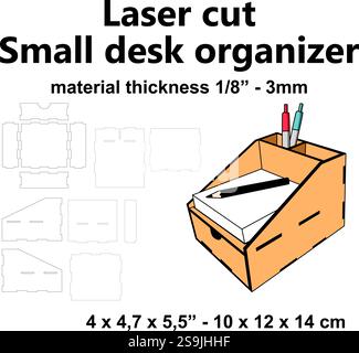 Laserschneiden Vektor Vorlage kleiner Schreibtisch Organizer Büro liefert Holzarbeit diy Handwerk Stock Vektor