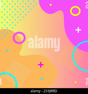 Abstrakter farbenfroher Hintergrund mit Kreisen, Plus und Quadrat von Hand gezeichnet. Vektor Stock Vektor