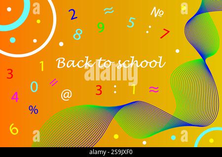 Abstrakter farbenfroher orangefarbener Hintergrund mit Kreisen, Wellen, Zeichen und Zahlen, die von Hand gezeichnet wurden. Vektor Stock Vektor