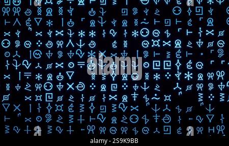 Komplexe Linie von Alien-Hieroglyphen-Symbolen Stockfoto