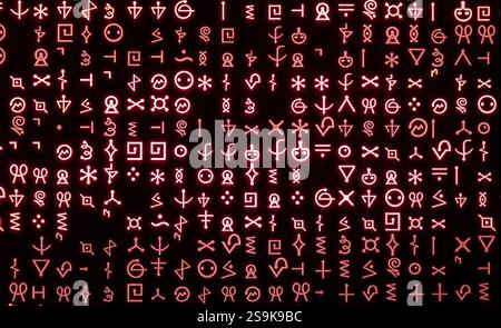 Komplexe Linie von Alien-Hieroglyphen-Symbolen Stockfoto