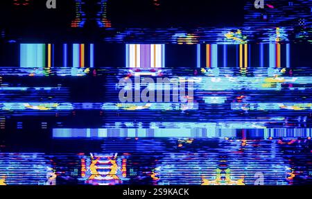 Kameraeffekt gestört. Retro-VHS-Hintergrund. Alte Videovorlage. Kein Signal. Statisches TV-Geräusch, schlechtes TV-Signal Stockfoto