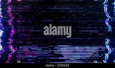 Kameraeffekt gestört. Retro-VHS-Hintergrund. Alte Videovorlage. Kein Signal. Statisches TV-Geräusch, schlechtes TV-Signal Stockfoto