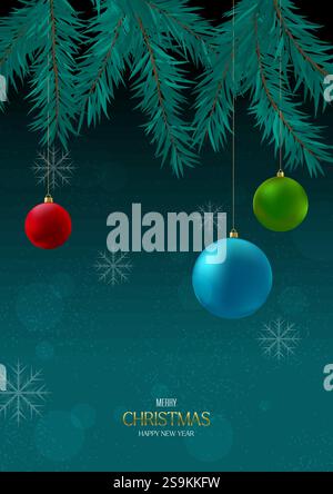 Winterferien Hintergrund, editierbare Vektorvorlage mit Schneeflocken und Dekorationen in verschiedenen Farben. Textkarte zu Weihnachten und Neujahr Stock Vektor