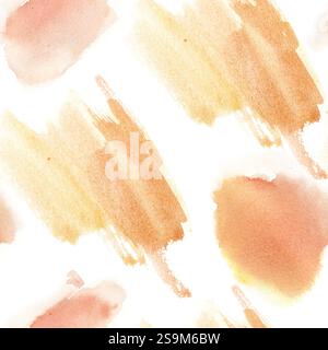 Nahtloses abstraktes Aquarellmuster mit warmen Beige- und Terrakotta-Pinselstrichen auf weiß. Weiche, künstlerisch bemalte Wiederholungsstruktur für Boho Stockfoto