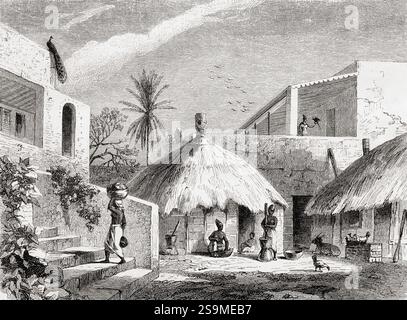 Innenraum eines Hauses auf Île de Gorée oder Gorée Island, Dakar, Senegal, 19. Jahrhundert. Auf Reisen und Expeditionen nach Senegal und Nachbarländern. Aus Le Tour du Monde, veröffentlicht 1861. Stockfoto