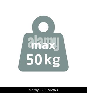 Symbol für das max. Gewicht von 50 kg. Etikett für die Tragfähigkeit von 50 kg oder kg. Stock Vektor