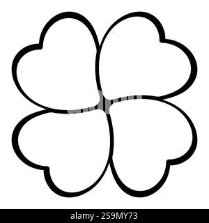 Vier Blatt Kleeblatt Silhouette Symbol Symbolform, schwarz-weiße Vektor-Illustration von vier Blatt Kleeblatt Stock Vektor