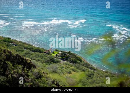 Diamond Head Leuchtturm von oben auf dem Diamond Head Vulkan Stockfoto