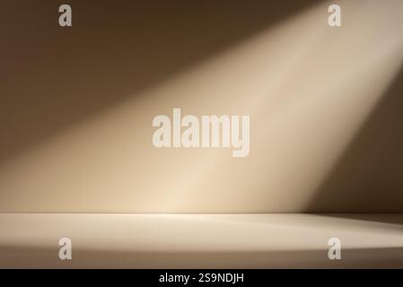 Abstrakter beigefarbener Hintergrund mit Schlagschatten und Licht. Hintergrund für die Produktpräsentation. Stockfoto