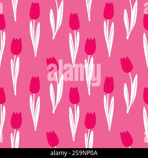 Rosa Tulpen auf hellem Hintergrund, romantisches Frühlingsmuster für Liebe, Valentinstag, Muttertag, Beziehung, Anerkennung, Hochzeit. Vektorabbildung Stock Vektor
