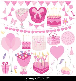 Rosafarbenes Happy Birthday-Set Stock Vektor