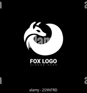 Niedliches Weißfuchs-Logo Mit Schwarzem Hintergrund Stock Vektor