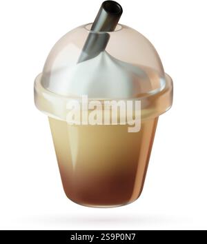 Ice Latte Coffee Niedliches minimales 3D-Symbol in einer Plastiktasse zum Strohhalm Stock Vektor