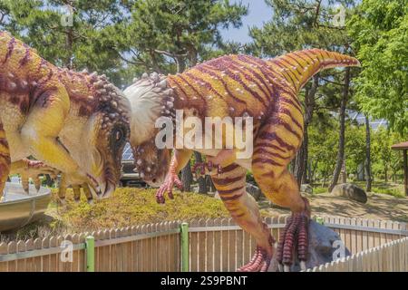 Iksan, Südkorea, 25. Mai 2023: Statue zweier Pachycephalosaurus, die im Dinosaurier Park in Asien kämpften Stockfoto