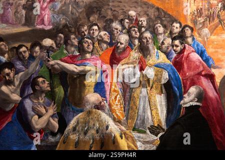 Detail, DOMENIKOS THEOTOKOPOULUS, EL GRECO (1541-1614), die Anbetung des Namens Jesu oder Allegorie der Heiligen Liga, um 1577-1579, Königlicher Oberst Stockfoto
