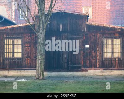 Oswiecim, Polen. Januar 2025. Zum 80. Jahrestag der Befreiung des Lagers geht die Sonne über dem Konzentrations- und Vernichtungslager Auschwitz/Birkenau auf. Quelle: SOPA Images Limited/Alamy Live News Stockfoto
