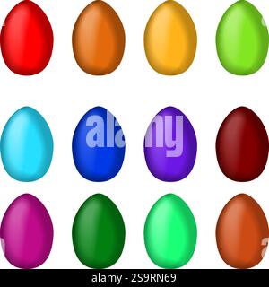 Frohe Ostern. Set farbenfroher Ostereier. Symbole für die Frühlingsferien. Isolierte Vektordarstellung. Stock Vektor