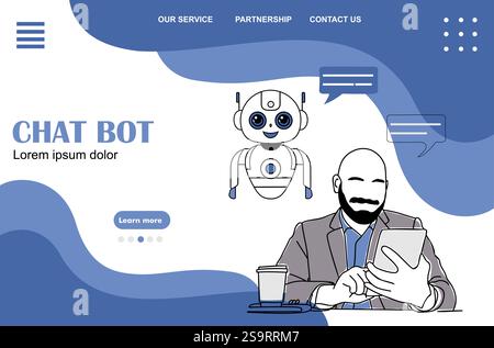 Landing-Page, Website-Vorlage mit KI-Chat-Bot Stock Vektor