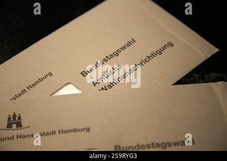 Hamburg, Deutschland - 01 27 2025, Wahlbenachrichtigung für die Bundestagswahl 2025 am 23. Februar in Deutschland Stockfoto
