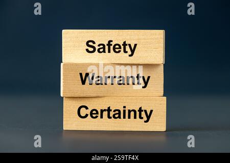 Sicherheitsgarantie Sicherheitsbegriffe. Business-Slogan. Kundensicherheit und Vertrauen aufbauen. Die Wörter Sicherheit, Garantie und Sicherheit stehen auf W Stockfoto