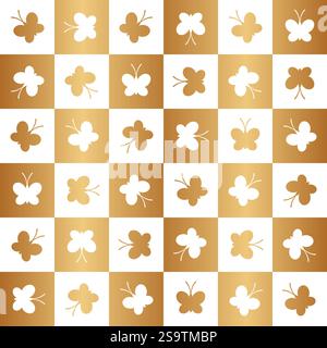 Nahtloses Schmetterlingsmuster. Wiederkehrender niedlicher goldener Butterflys Hintergrund. Wiederholtes, modernes Blumendesign für Drucke. Beispiel für die goldene Silhouette der Textur Stock Vektor